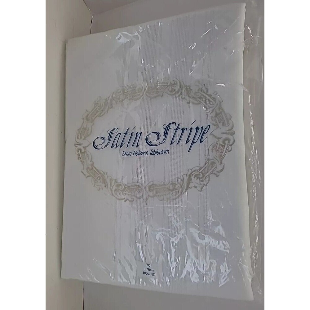 Vintage Bardwil Linens Round Tablecloth New 70” Round Satin Strioe White